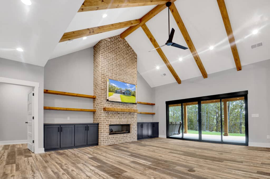 Fireplace and beams